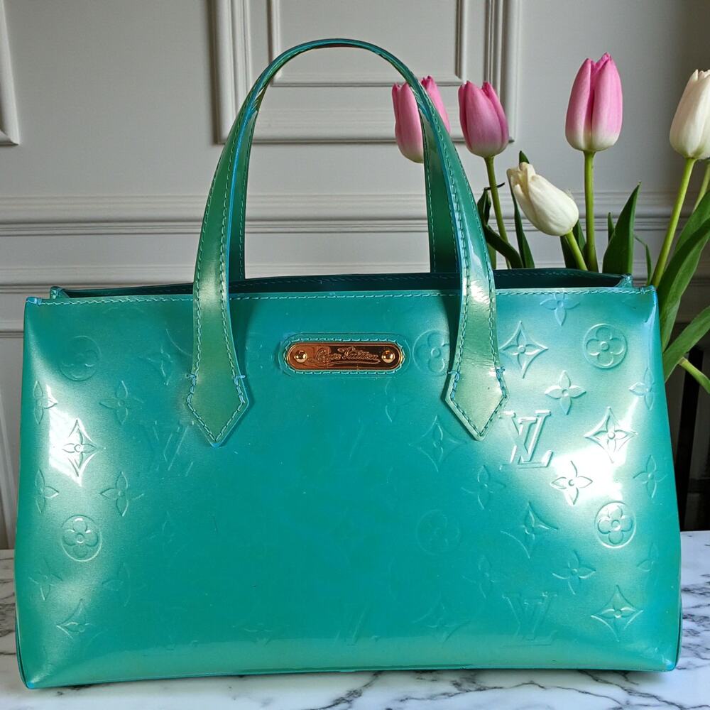 Authentic Louis Vuitton Monogram Vernis Wilshire PM Bag Blue Lagon RARE/DUST BAG